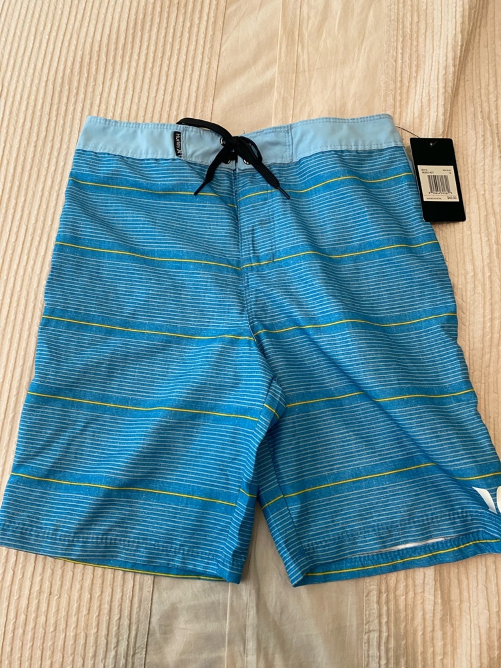 Hurley Blue Swim Trunks with Yellow Stripe Accents